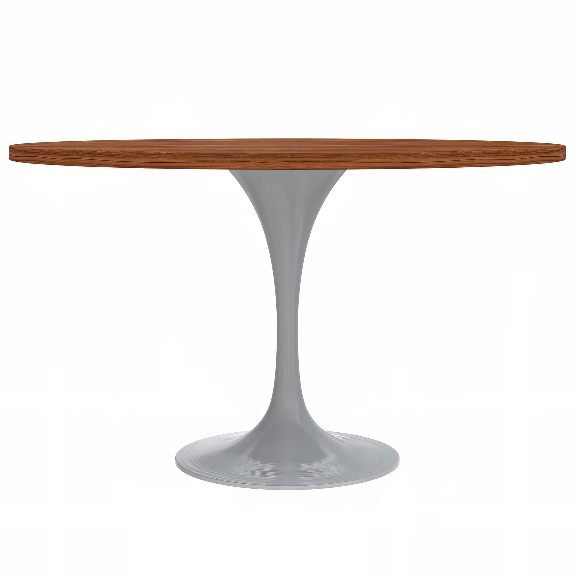 Mid-Century Modern 48 Inch Round Dining Table, MDF Wood Tabletop with White Steel Pedestal Base, Large Pedestal Kitchen & Dining Room Table, Breakfast Nook Table (Cognac Brown)