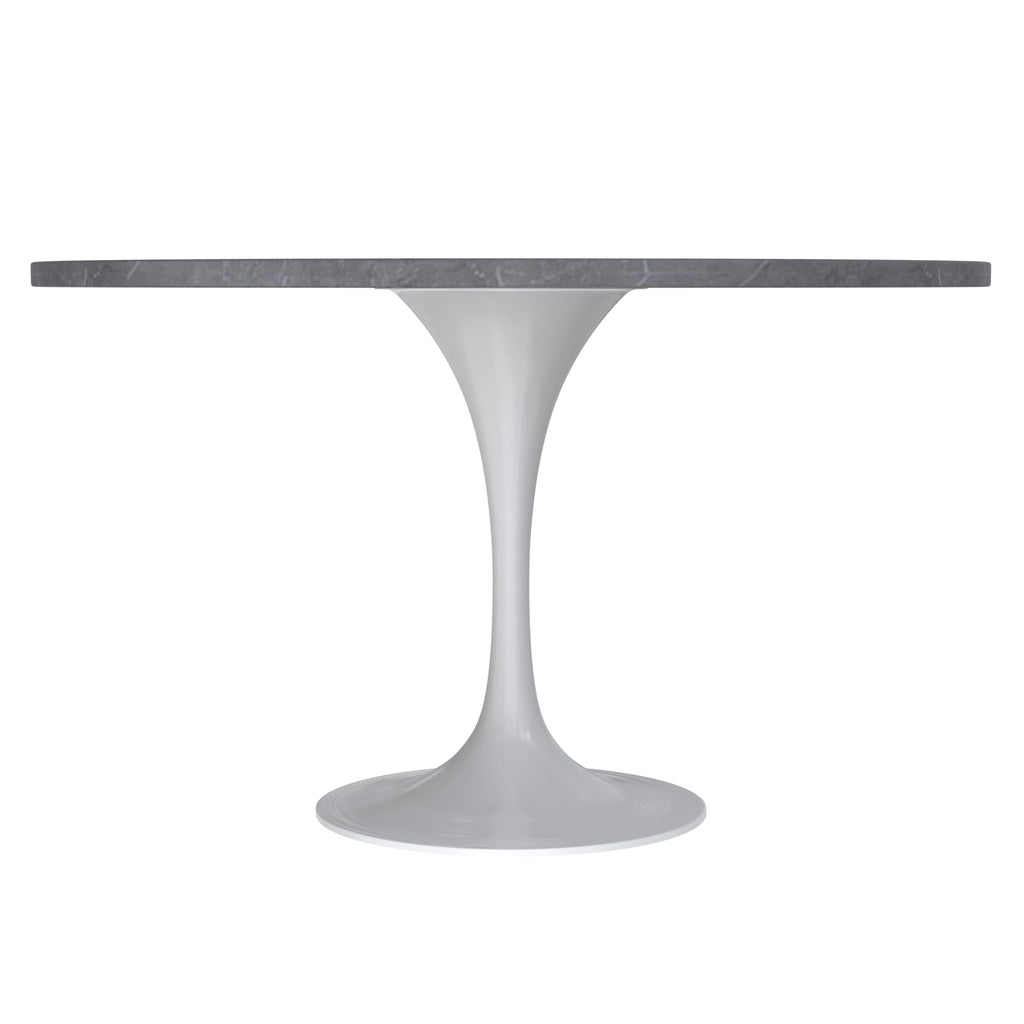 Modern 48" Round Dining Table with Sintered Stone Tabletop in White Steel Pedestal Base for Kitchen and Dining Room (Grey)
