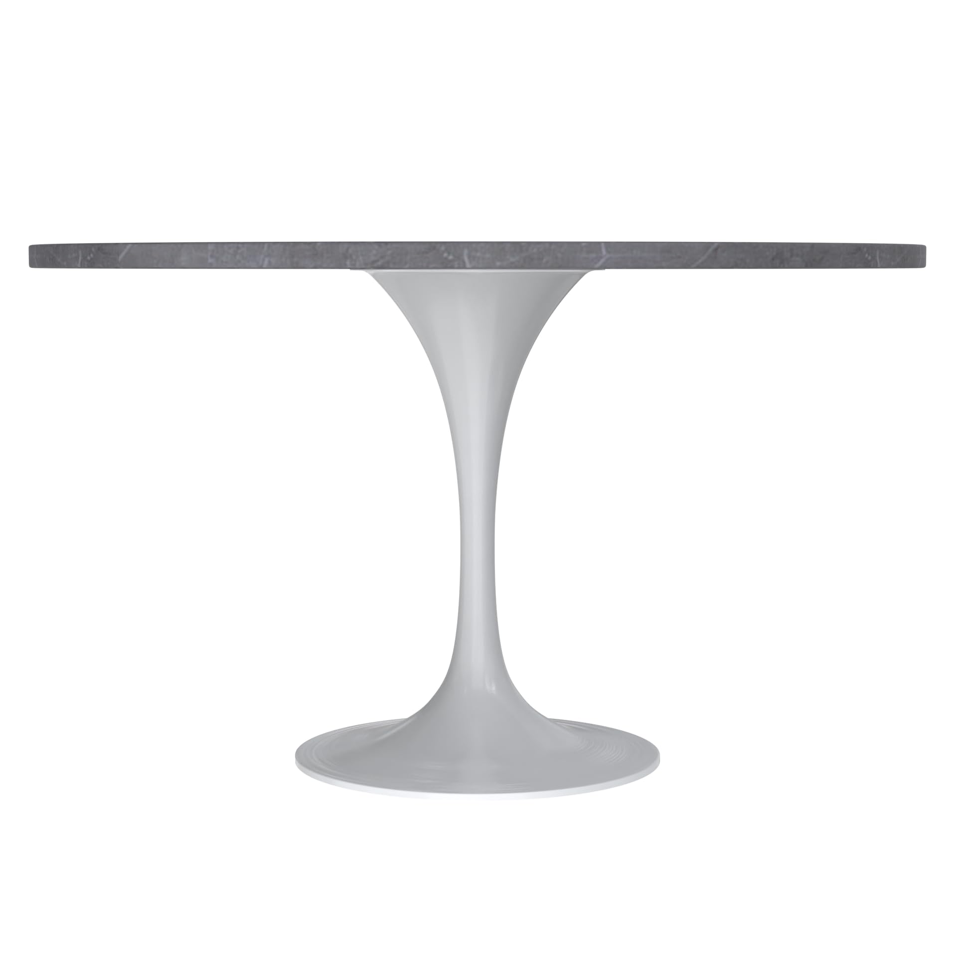 Modern 48" Round Dining Table with Sintered Stone Tabletop in White Steel Pedestal Base for Kitchen and Dining Room (Grey)