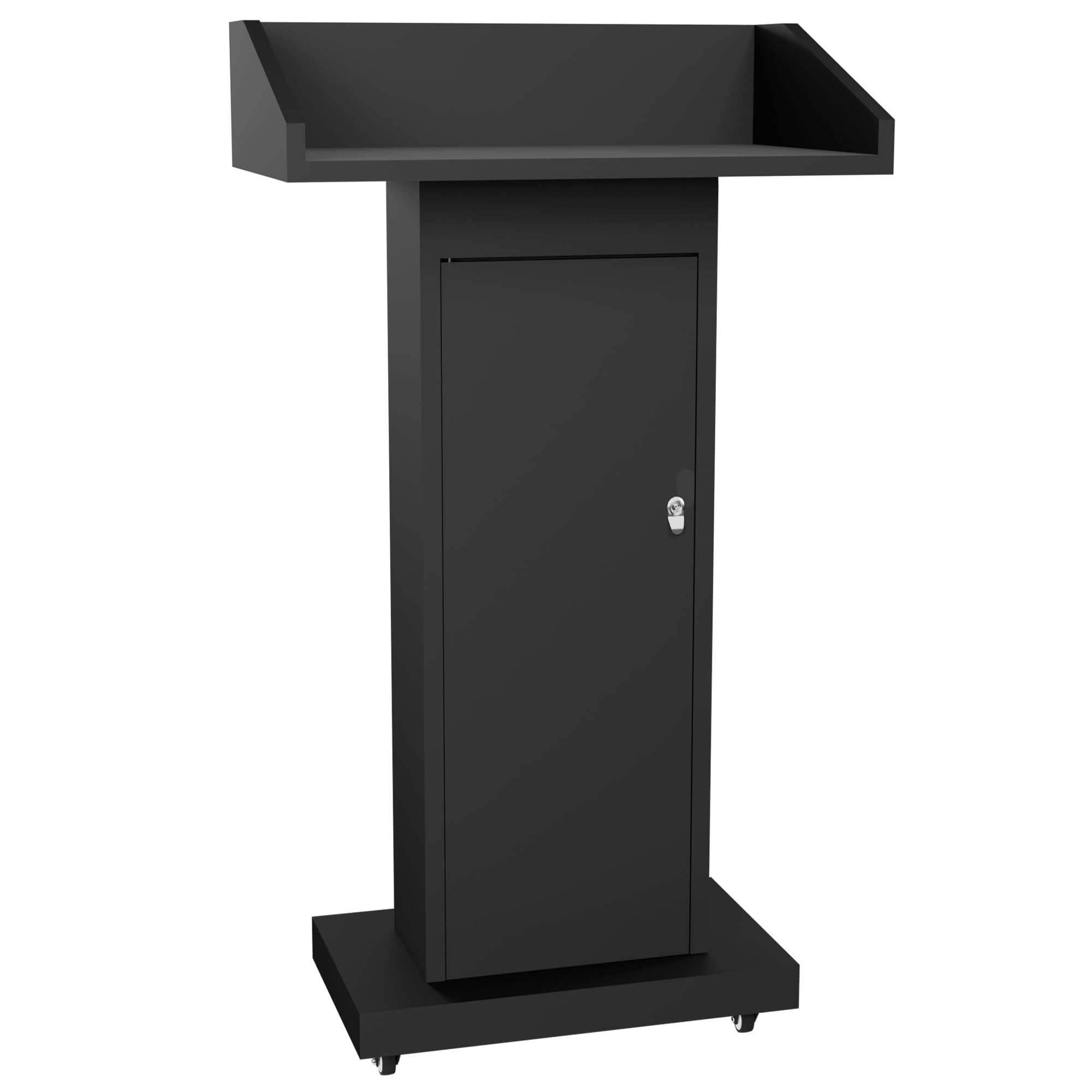 Podium Stand with Wheels for Lectern Presentation, Heavy-Duty Metal Pulpits for Offices, Classrooms, Conferences and Churches, Scratch-Resistant Surface, Hidden 2-Tier Storage, 46.5”H Black