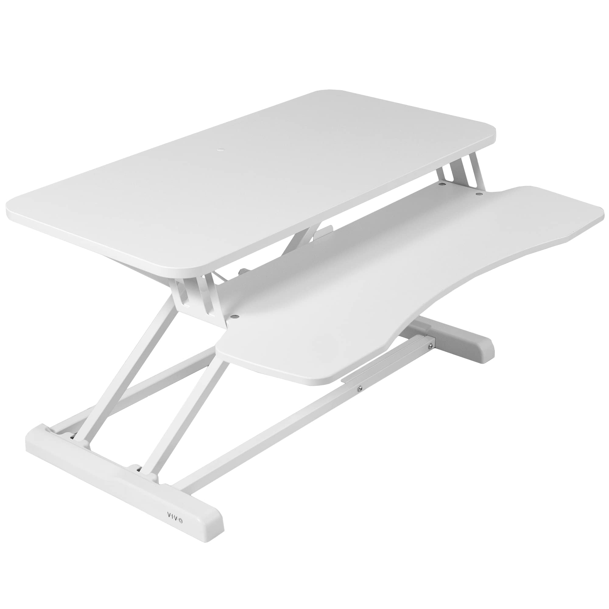 32 inch Desk Converter, K Series, Height Adjustable Sit to Stand Riser, Dual Monitor and Laptop Workstation with Wide Keyboard Tray, White, DESK-V000KW
