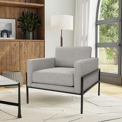 Modern Metal Frame Accent Chair| Home Décor|Accent Chairs for Living Room & Bedroom - Sustainable Gray Woven