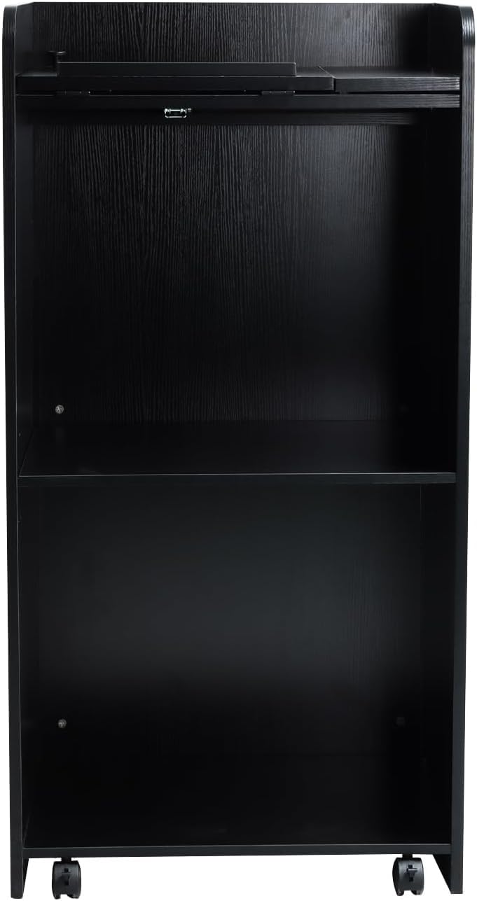 Lecterns & Podiums, Podium Stand with Wheels and Storage Layer, Portable Podium Reception Desk, Suitable for Church pulpits, Mobile lecterns for Meetings, and classrooms (White) (Black)