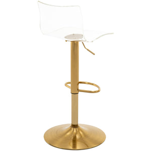 Acrylic Bar Stools with Mid Back, Set of 2, Transparent Adjustable Swivel Airlift Barstools, Counter Height Bar Chairs for Kitchen Dining Pub Cafe (Clear, Gold Base)