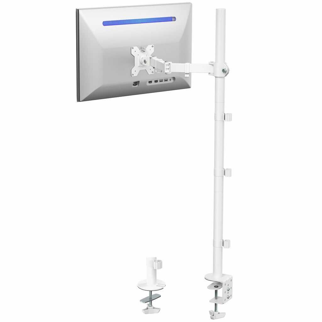 Extra Tall Single Monitor Desk Mount Stand with 39 inch Pole, Features Full Adjustability - Tilt and Articulation, Holds 13 to 32 inch Screens up to 10kg with VESA Mounting, White, STAND-V011W