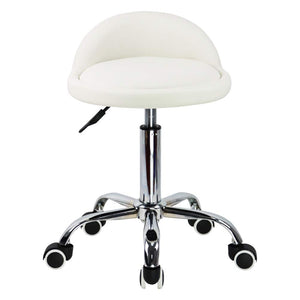 PU Leather Round Rolling Stool with Back Rest Height Adjustable Swivel Drafting Work SPA Task Chair with Wheels (White)