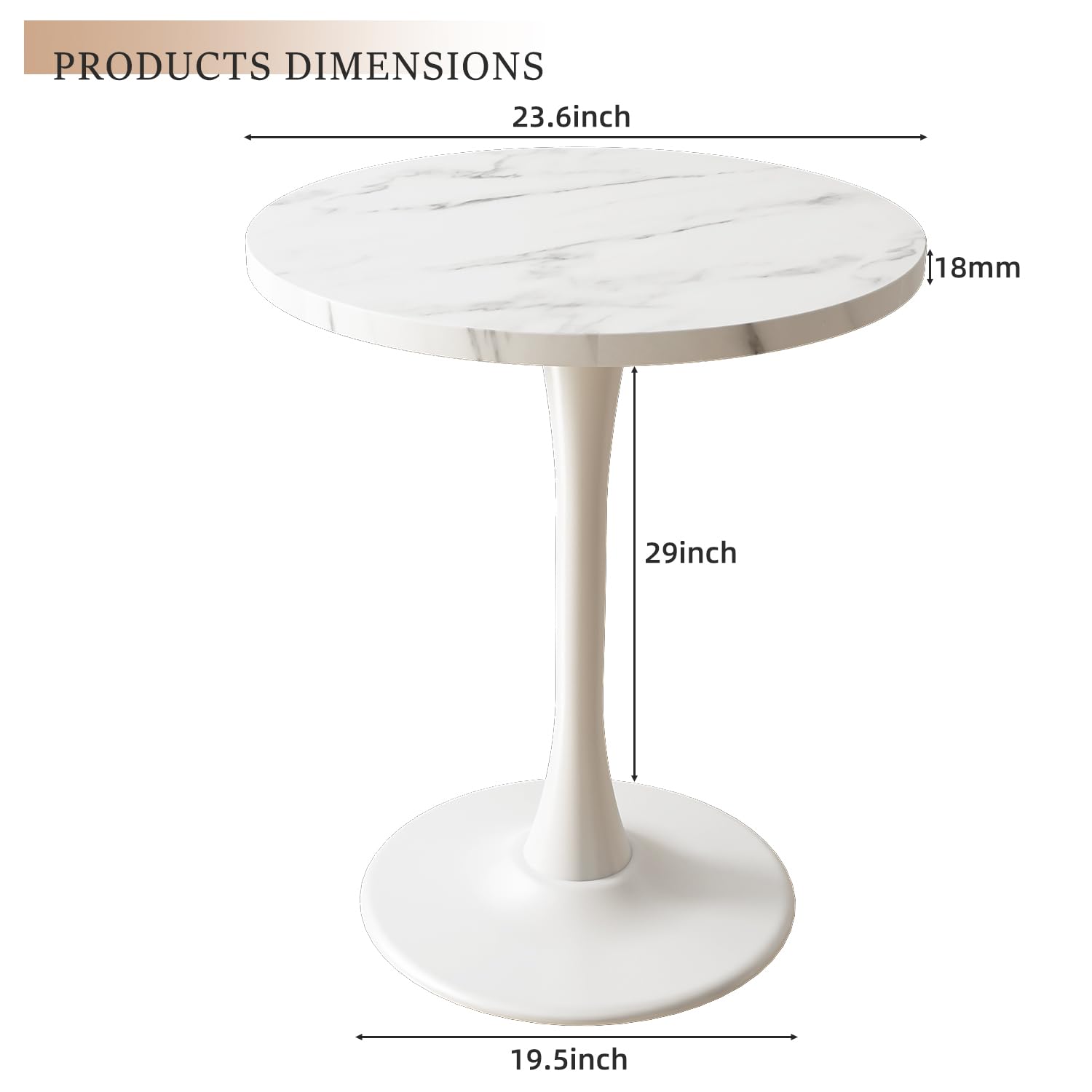 White Marble Round Dining Table 24" Circle Tulip Table with Thickened Tabletop & Sturdy Metal Pedestal Mid Century Modern Leisure Bistro Kitchen Tables 2 People Small Places Living Room Cafe