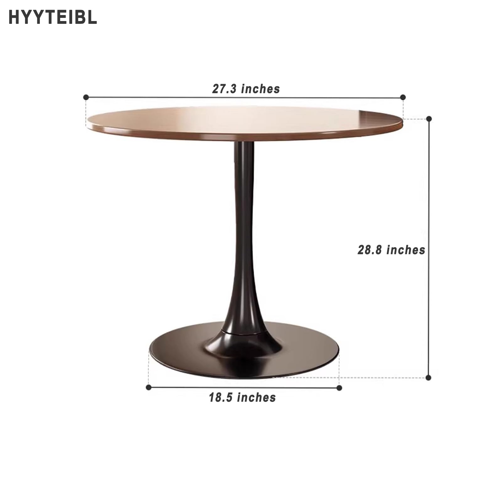 27.3" Round Tulip Dining Table for 2-4 People with Walnut Top and Black Metal Pedestal Base, Mid-Century Modern Small Space Table for Kitchen, Living Room, Cafe