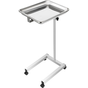 Lab Cart, Stainless Steel Mayo Tray Stand 18 x 14 in Trolley Mayo Stand, Adjustable Height 32-51 in Instrument Tray with Removable Tray & 4 Omnidirectional Wheels, Ideal for Home Equipment