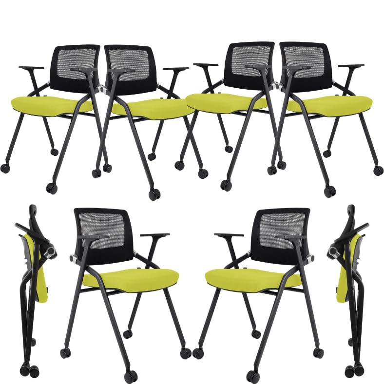 10 Pack Foldable Office Chairs with Wheels, Mesh Back, Arms and Portable - Folding Office Chairs for Conference Room Chair, Office Guest & Reception & Meeting Chair - (Green) 300 lbs.