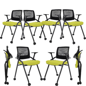 10 Pack Foldable Office Chairs with Wheels, Mesh Back, Arms and Portable - Folding Office Chairs for Conference Room Chair, Office Guest & Reception & Meeting Chair - (Green) 300 lbs.
