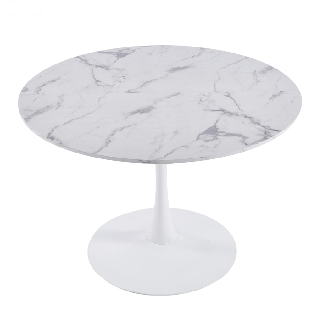 42" Tulip Table for 4-6 Persons Modern Round Dining Table, Mid-Century Modern White Marble Small Kitchen Table with MDF Wooden Top, Leisure Coffee Table for Living Room, Dining Room, Office