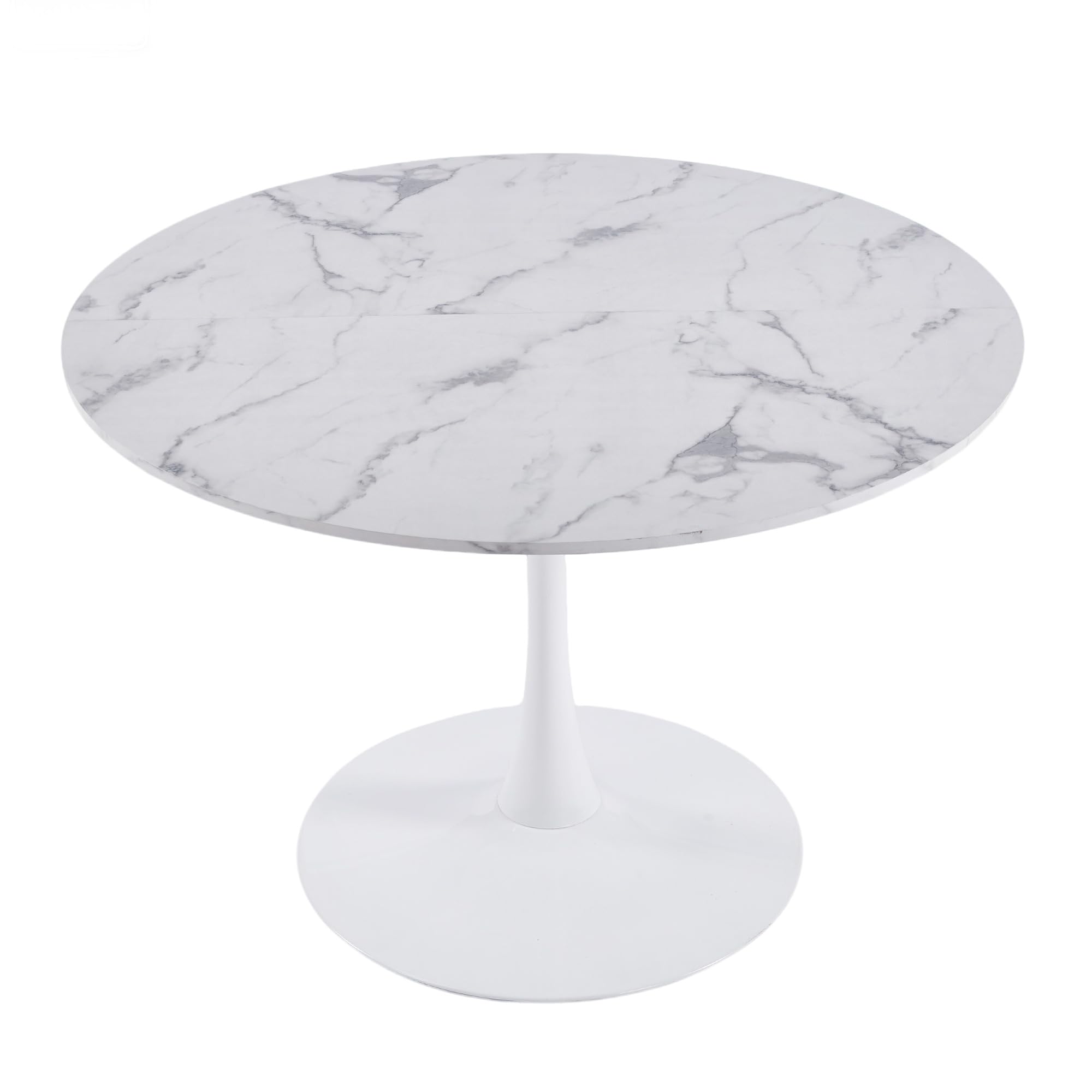 42" Tulip Table for 4-6 Persons Modern Round Dining Table, Mid-Century Modern White Marble Small Kitchen Table with MDF Wooden Top, Leisure Coffee Table for Living Room, Dining Room, Office