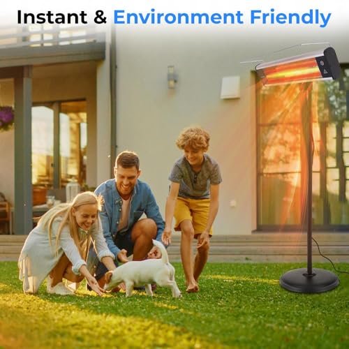 Infrared Patio Heater, Electric Patio Heater for Indoor/Outdoor Use, Portable Stand Heater with Remote Control, 1500 W, for Restaurant, Patio, Backyard, Garage, Decks (Black)