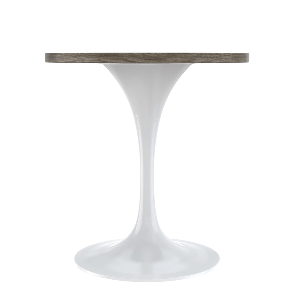 Mid-Century Modern 27 Inch Round Dining Table, MDF Wood Tabletop with White Steel Pedestal Base, Contemporary Kitchen & Dining Room Table, Small Space Breakfast Table, Dark Maple