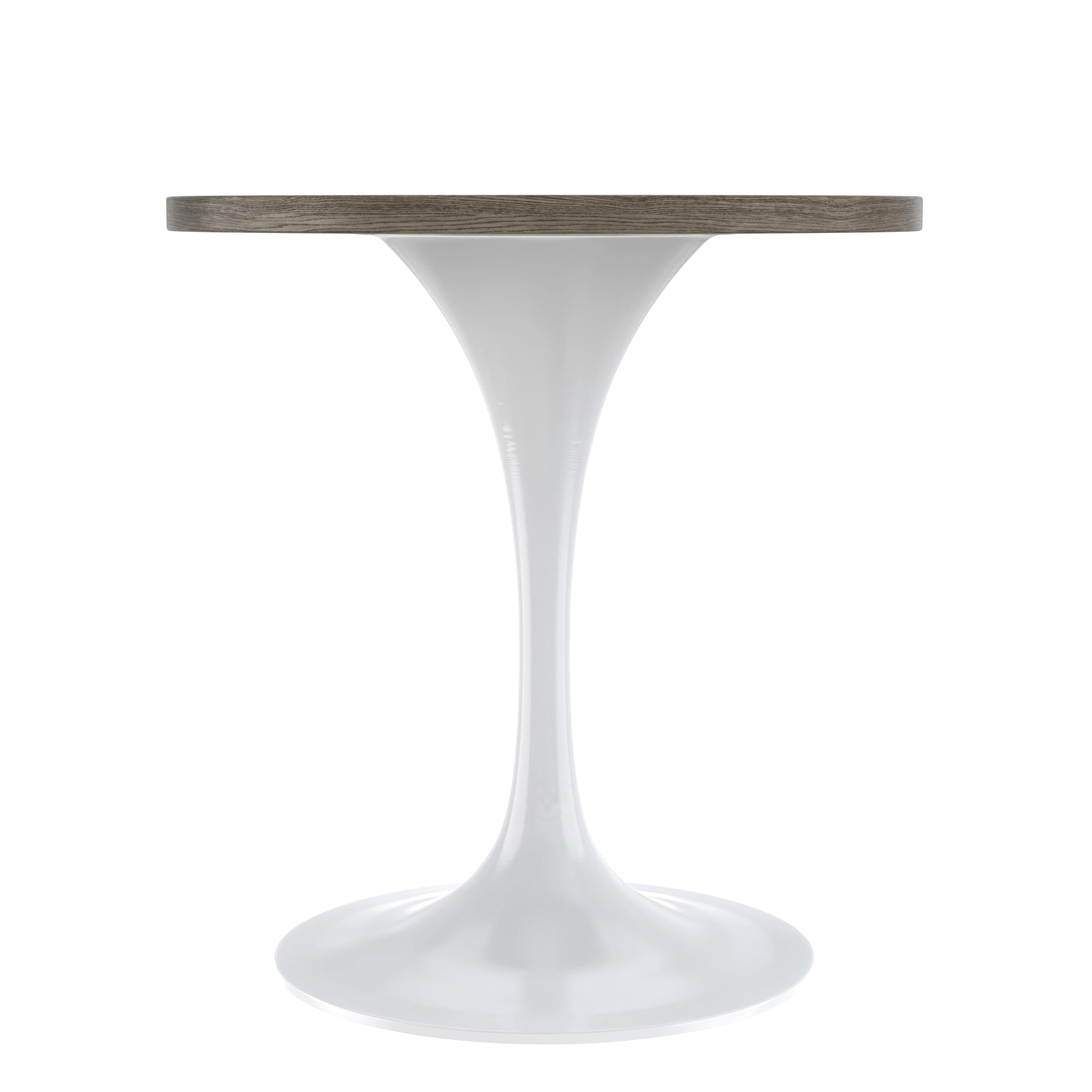 Mid-Century Modern 27 Inch Round Dining Table, MDF Wood Tabletop with White Steel Pedestal Base, Contemporary Kitchen & Dining Room Table, Small Space Breakfast Table, Dark Maple