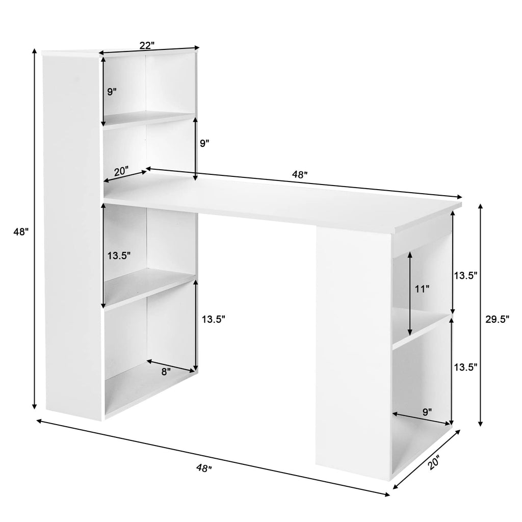 White Computer Desk with Bookshelf, Writing Study Desk with Storage Shelves & CPU Stand, Modern Compact Computer Workstation for Home & Office, Space-Saving Design