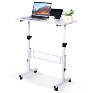 Standing Desk Adjustable Height, Mobile Stand Up Desk with Wheels Small Computer Desk Rolling Desk, Portable Laptop Desk White Standing Table Home Office Desks 16
