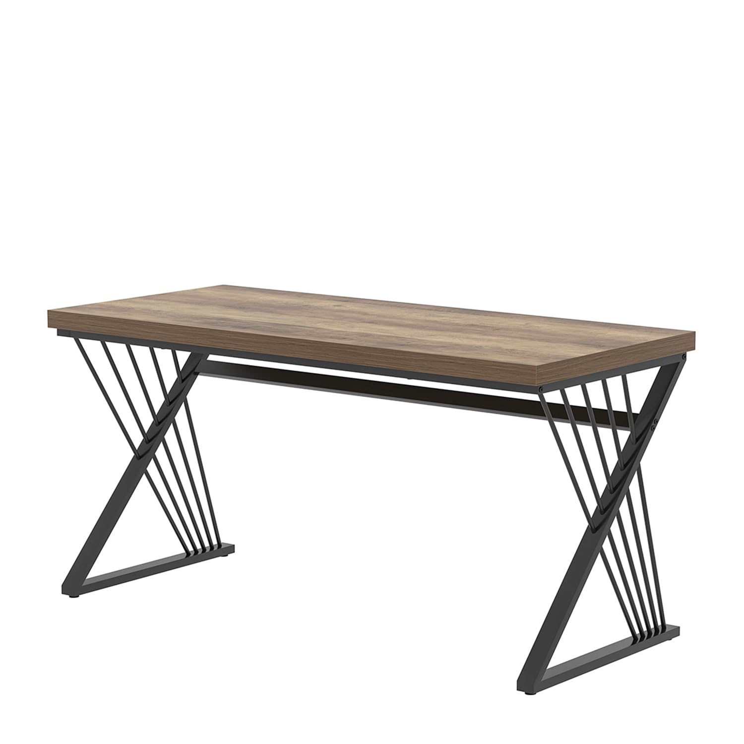 Modern Home Office Desk, Wood and Metal Computer Desk, Industrial Study Writing Work Table for Bedroom Living Room, Oak, 60 Inch