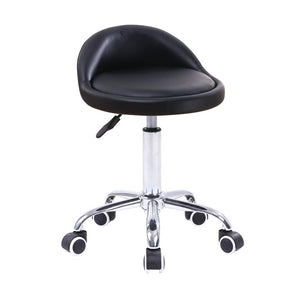 PU Leather Round Rolling Stool with Back Rest Height Adjustable Swivel Drafting Work SPA Task Chair with Wheels Black