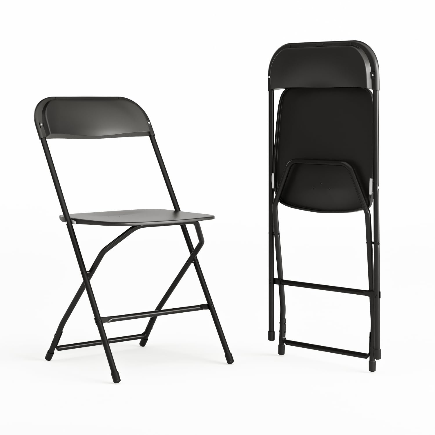 Hercules Series Plastic Folding Chairs for Parties and Weddings, Stackable Commercial Event Seats with 650-lb. Static Weight Capacity, Set of 2, Black