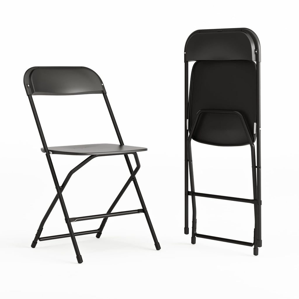 Hercules Series Plastic Folding Chairs for Parties and Weddings, Stackable Commercial Event Seats with 650-lb. Static Weight Capacity, Set of 2, Black