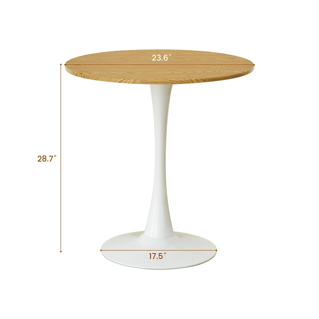 Round Dining Table, 24" Circle Tulip Table with Thickened Tabletop & Metal Pedestal, Mid Century Modern Bistro Table for Kitchen, Small Places, Living Room, Cafe (Light Brown)