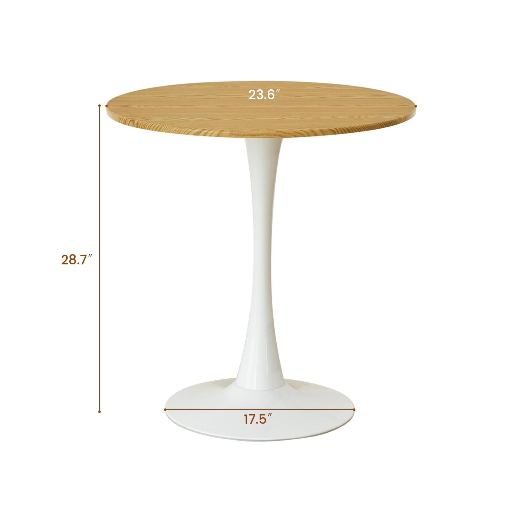 Round Dining Table, 24" Circle Tulip Table with Thickened Tabletop & Metal Pedestal, Mid Century Modern Bistro Table for Kitchen, Small Places, Living Room, Cafe (Light Brown)