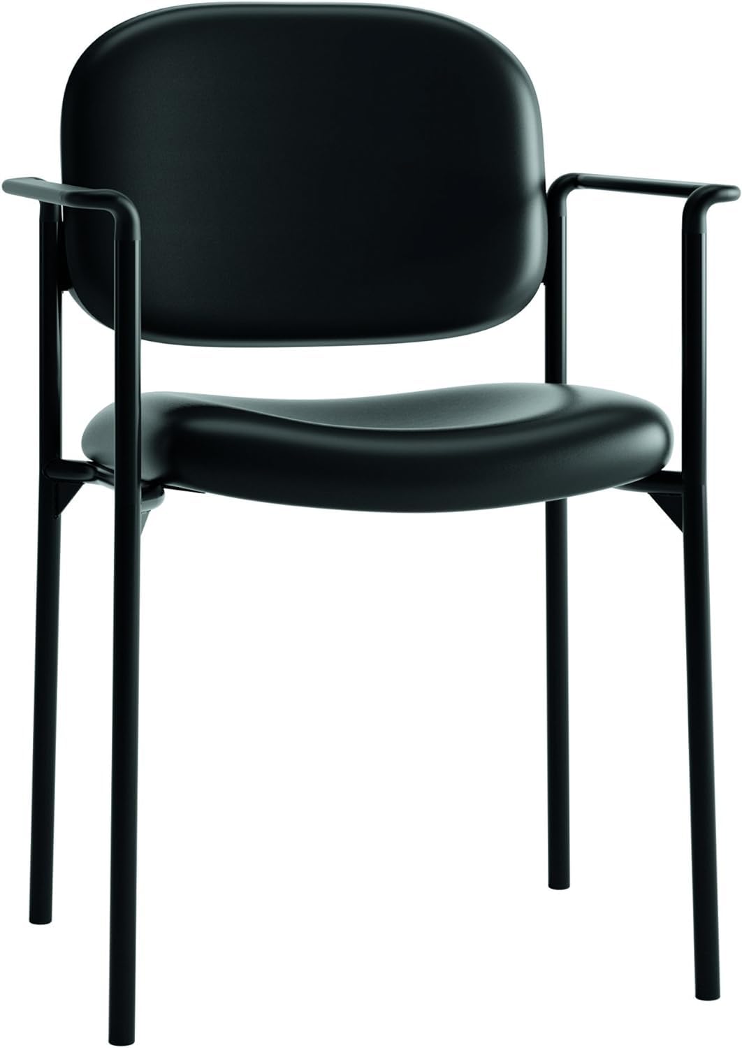 Leather Guest Office Chair with Arms, Stackable Seating for Waiting Rooms, Lobbies, Conference Areas, and Offices, Side Chair for Reception and Training Spaces, Black