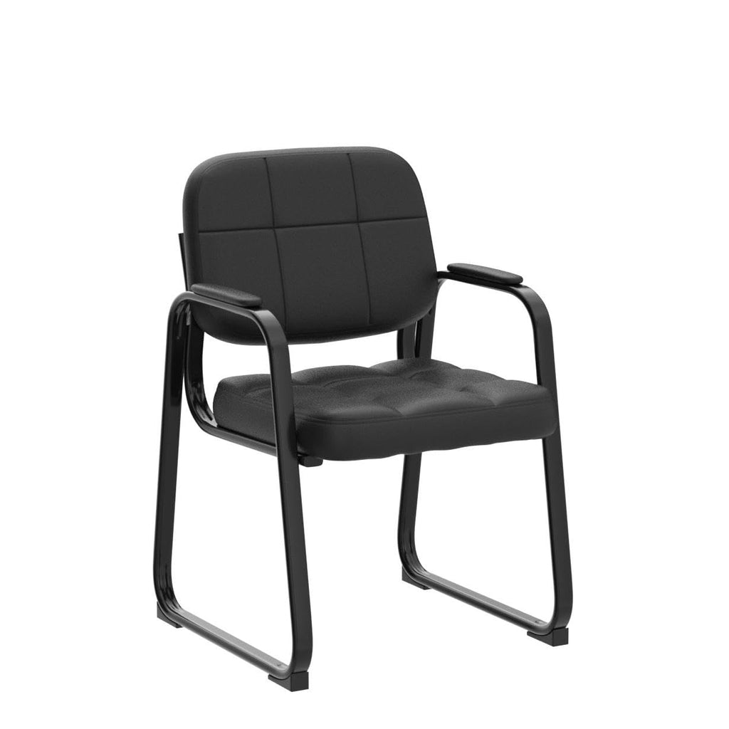 Waiting Room Guest Chair with Bonded Leather Padded Arm Rest for Office Reception and Conference Desk Black with Sled Base 4 Pack