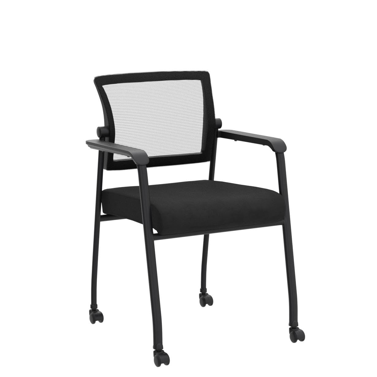 Waiting Room Chairs with Wheels, Adjustable Mesh Backrest, Desk Chair with Ergonomic Lumbar Support and Thickened Seats Cushion, 4 Pack Black