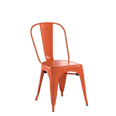 Set of 4 Metal Dining Chairs | Orange | Stackable Tolix Side Chairs with Backrest | Scratch-Resistant | Non-Slip Feet | Indoor/Outdoor Use | 330 lbs Capacity | Ideal for Kitchen & Restaurant