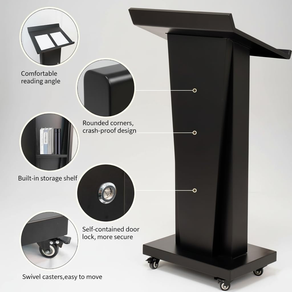 Metal Podium Stand, Lectern for Presentations (Black-03)