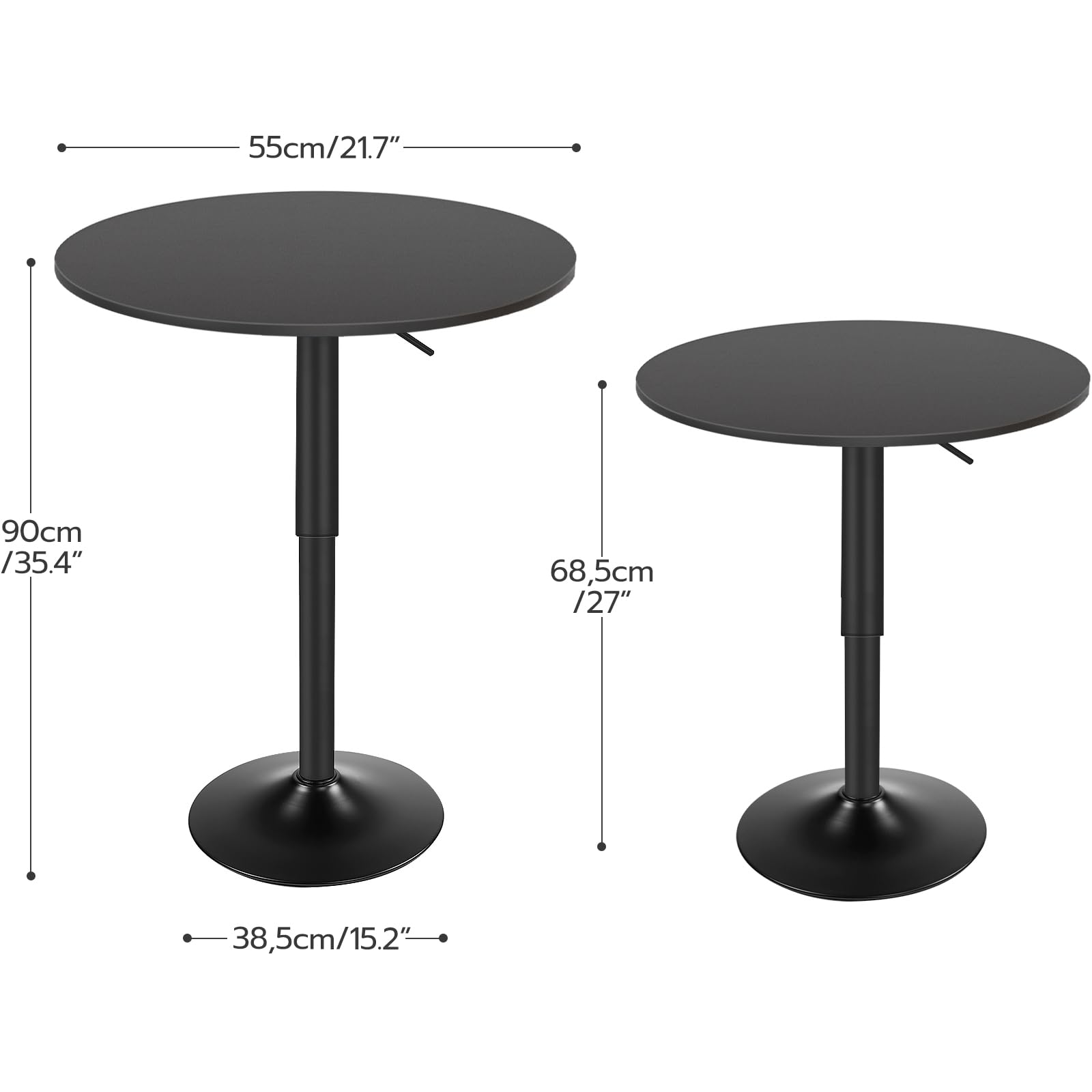 2 Pcs Bar Table, Height-Adjustable Round Pub Table 27-35.4 Inches with Sturdy Base, Modern Style Bar Table Easy Assembly with Metal Base for Pub, Party and Small Places, Black
