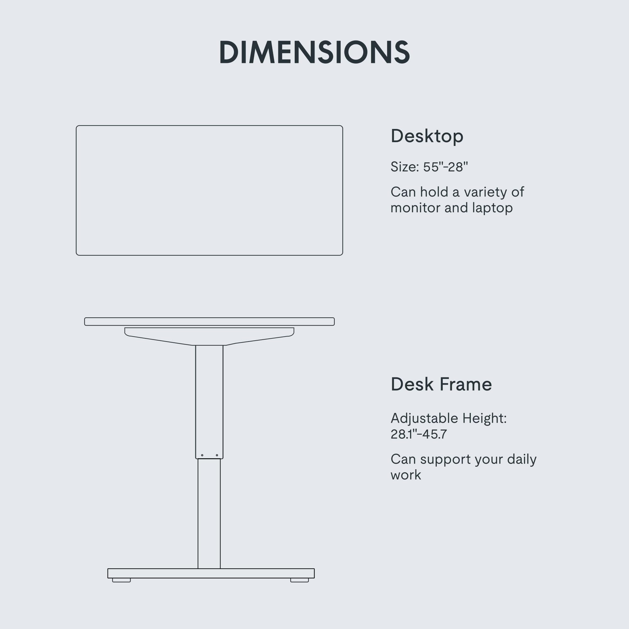 EN1 One-Piece Standing Desk, Electric Adjustable with 4 Memory Presets, 176 LBS Capacity, Stable & Quiet, Seamless Desktop for Home Office & Dual Monitors, 55"x28" White(Silver Frame)