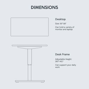 EN1 One-Piece Standing Desk, Electric Adjustable with 4 Memory Presets, 176 LBS Capacity, Stable & Quiet, Seamless Desktop for Home Office & Dual Monitors, 55