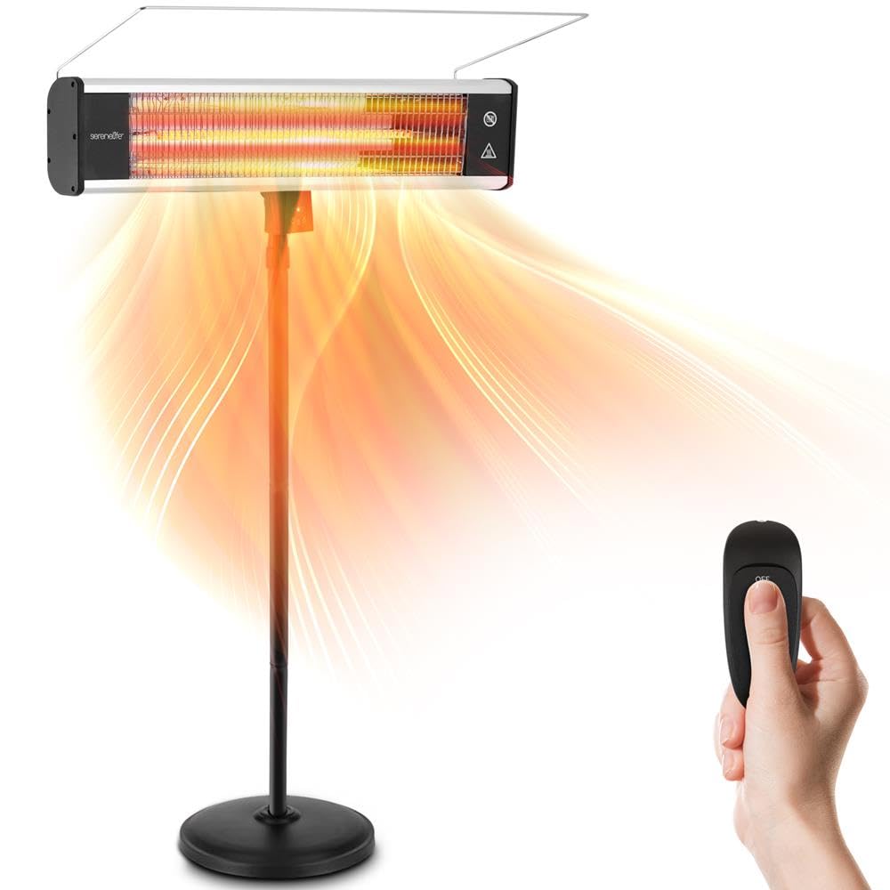 Infrared Patio Heater, Electric Patio Heater for Indoor/Outdoor Use, Portable Stand Heater with Remote Control, 1500 W, for Restaurant, Patio, Backyard, Garage, Decks (Black)