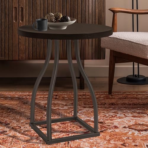 Round Accent Table with Metal Base - Umber Brown