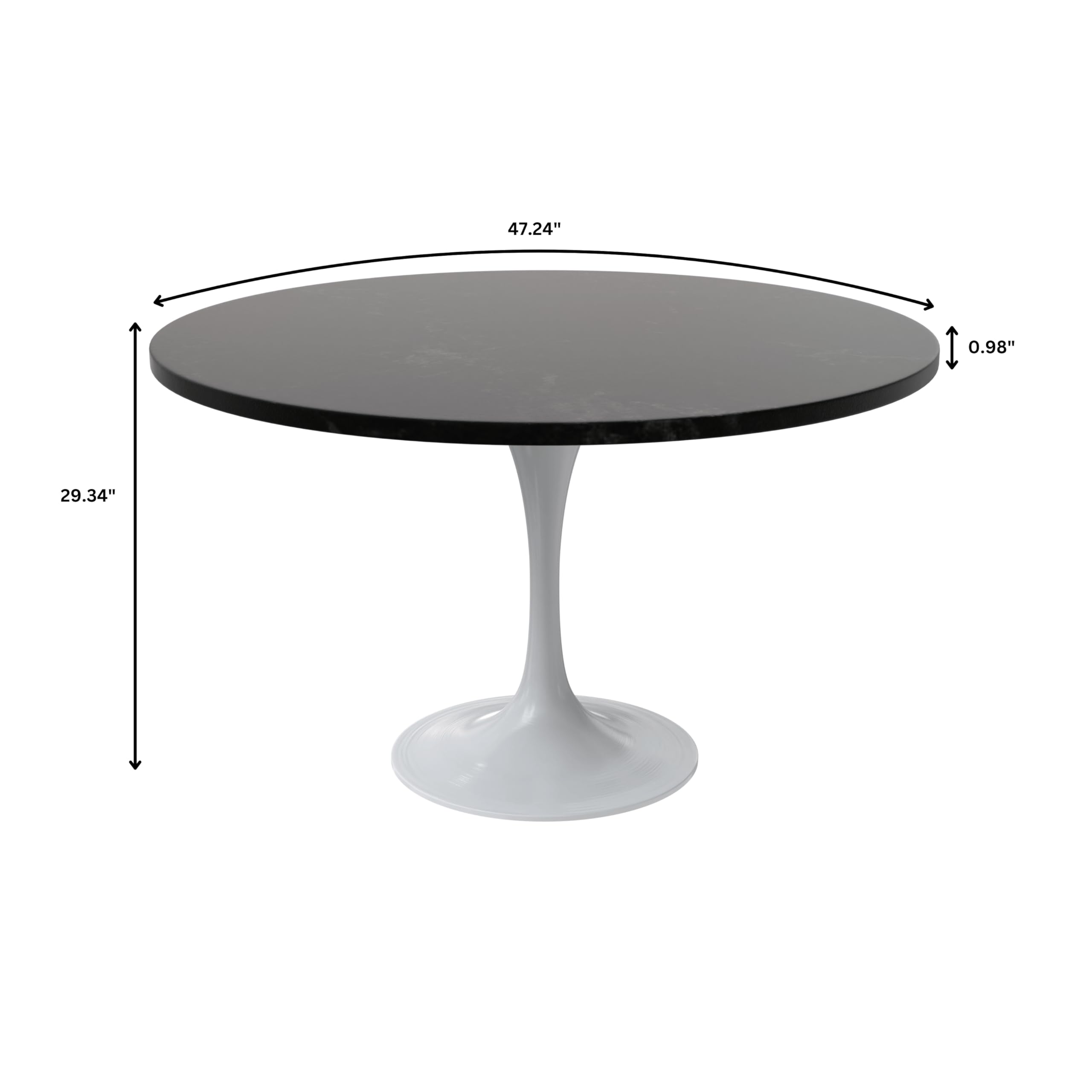 Mid-Century Modern 48 Inch Round Dining Table, MDF Wood Tabletop with White Steel Pedestal Base, Large Pedestal Kitchen & Dining Room Table, Breakfast Nook Table (Black)