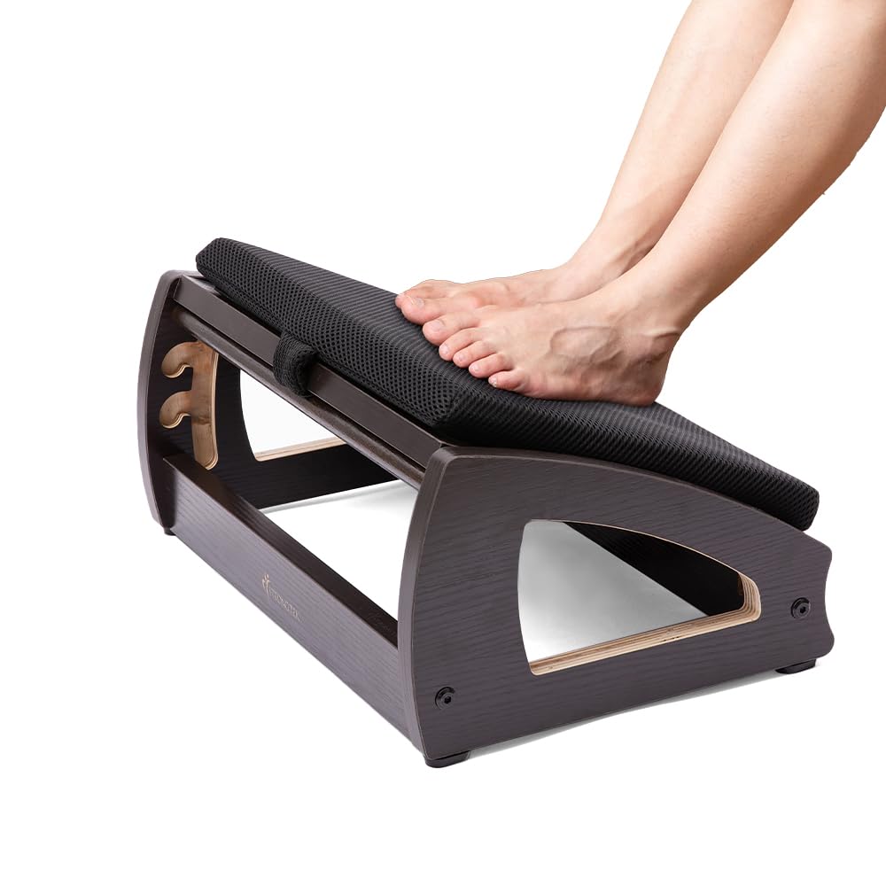 Wood Ergonomic Footrest - 4-Angle Adjustable Foot Stool for Desk, Office Footrest, Anti-Slip Foot Stand for Under Desk, Enhances Posture, Promotes Blood Circulation, Easy Assembly (Espresso)