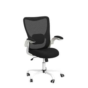 Office Chair, Ergonomic Desk Chair with Adjustable Lumbar Support and Flip up Armrest, Breathable Mesh Computer Chair for Home Office, White
