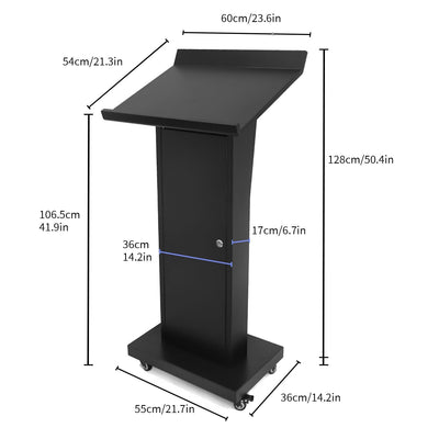 Podium Stand with 4 Locking Wheels, Lecterns & Podiums for Church School Office Conference Home, Heavy Duty Metal, Large Storage Area, Slant Desktop, 50.4