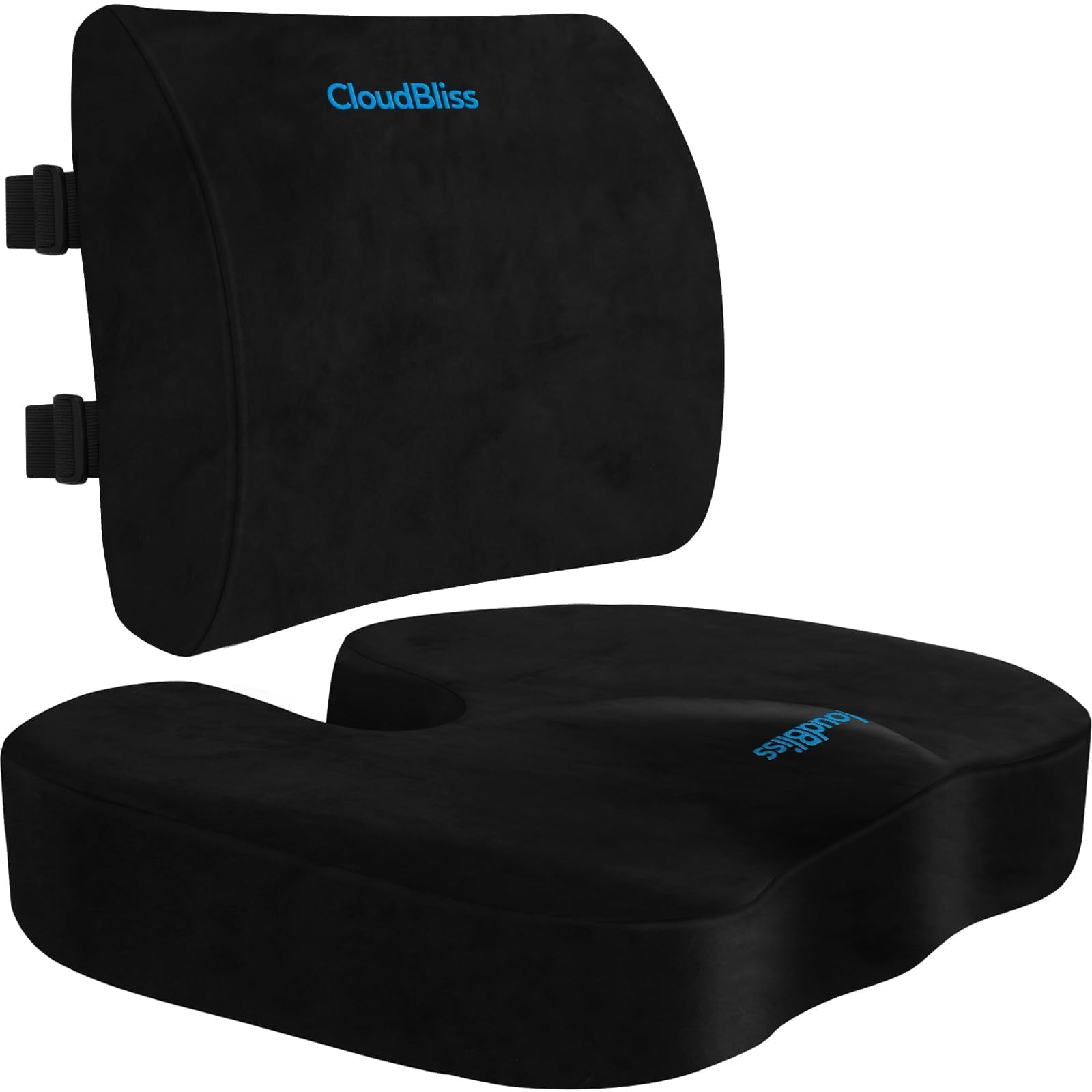 Lumbar Support Pillow & Seat Cushion Set for Office Chair, Desk Chair, Wheelchair & Car–Memory Foam Back Support,Ergonomic Chair Cushions,Sciatica Pain Relief,Home Essentials(Black,XL)