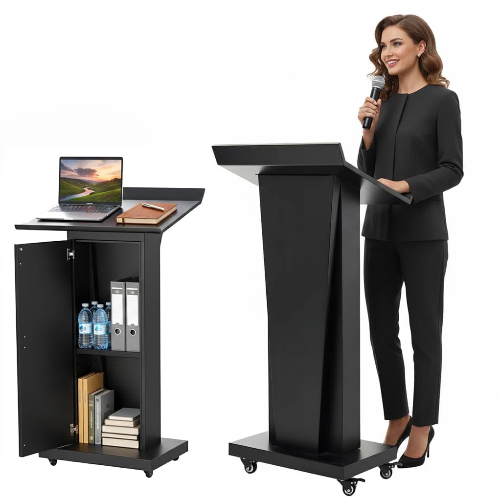Metal Podium Stand, Lectern for Presentations (Black-03)