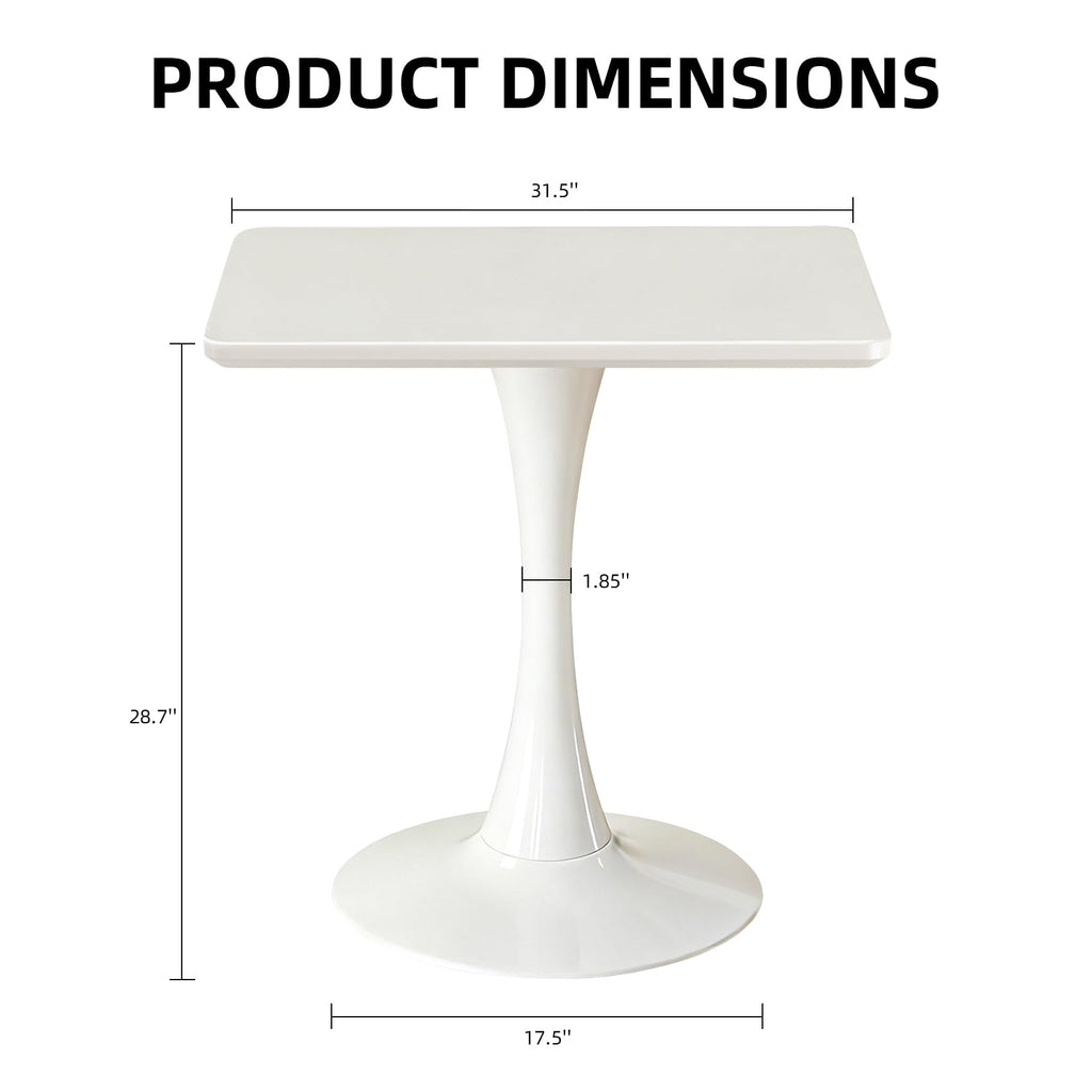 Square Dining Table, 31.5" Tulip Table with Thickened Tabletop & Metal Pedestal, Mid Century Modern Bistro Table for Kitchen, Small Places, Living Room, Cafe (White)
