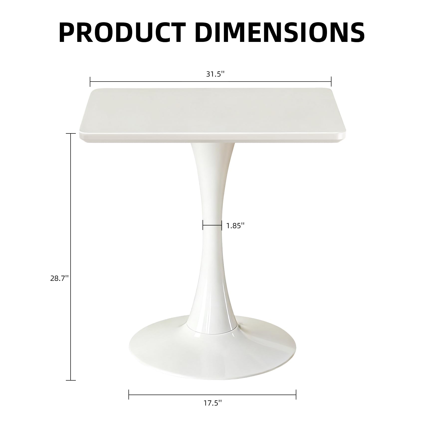 Square Dining Table, 31.5" Tulip Table with Thickened Tabletop & Metal Pedestal, Mid Century Modern Bistro Table for Kitchen, Small Places, Living Room, Cafe (White)