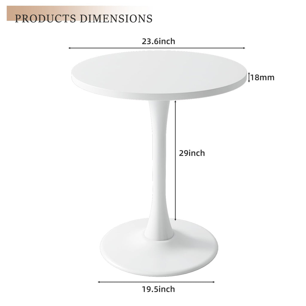 Round Dining Table 24" Circle Tulip Table with Wood Thickened Tabletop & Sturdy Metal Pedestal Mid Century Modern Leisure Bistro Kitchen Tables 2 People Small Places Living Room Cafe,White