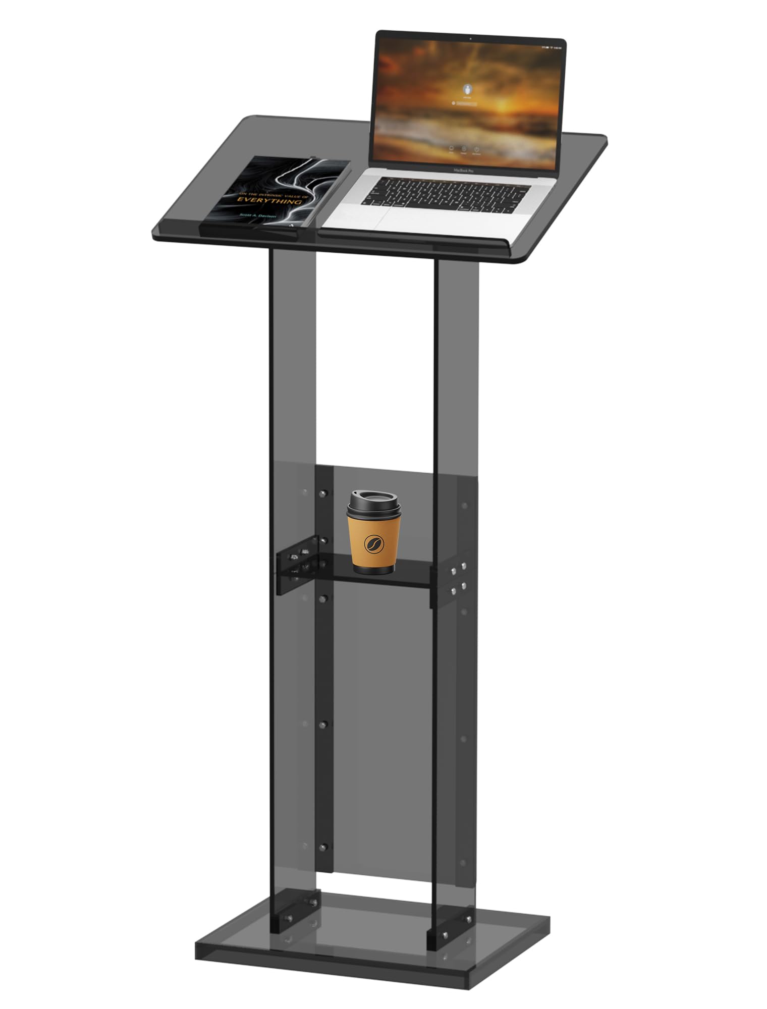 Podium Stand with Storage Shelf, 45.5" Modern Black Lectern with Reading Platform for Classroom, Weddings, Conference, Concert, Professional Presentation Podiums
