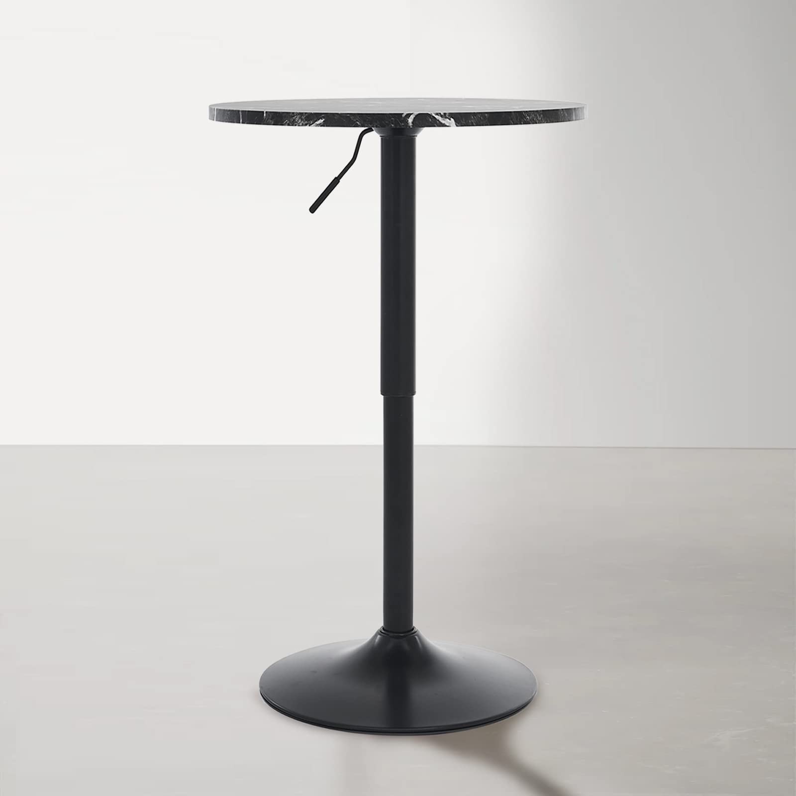 23.6" Round Bar Table, Adjustable Height Bar Table, MDF Top with Metal Pole Support and Base, Cocktail Tables, Bistro Pub Tables, Suitable for Cafe, Kitchen Island, Bar Counter, Black