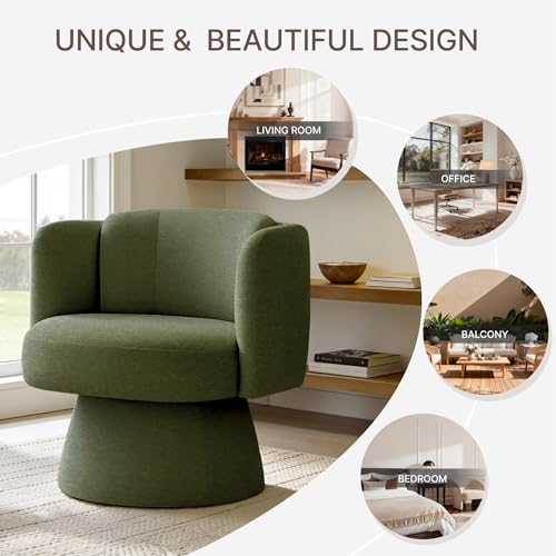 Swivel Barrel Chair Set of 2,360° Accent Chairs with Round Backrest,Upholstered Lounge Chair for Vanity,Living Room,Bedroom,Reading Nook,Green